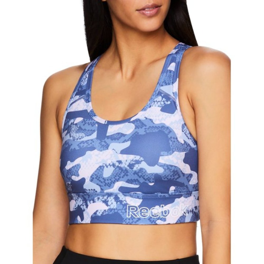 Reebok Essential Print Sports Bra with Back Pocket and Removable Cups L Blue